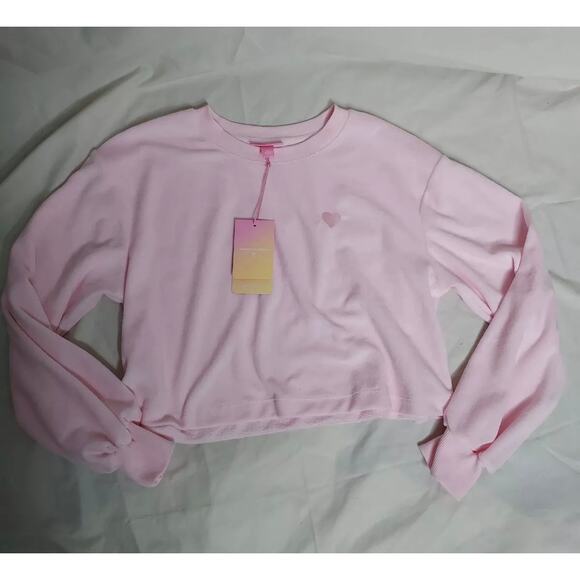 NWT Women’s XS Stoney Clover Lane x Target Pink Cropped Sweatshirt Heart Top - Picture 1 of 7